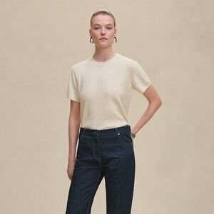 Hermes Women's 34 US 2 "H" Short Sleeve 100% Wool Knit Sweater Top Shirt - NEW